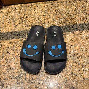 Molo Kids Black Slides with Blue Smiley size 33/34